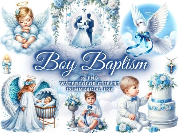 Baby Boy Baptism Clipart Christian PNG & Illustrations