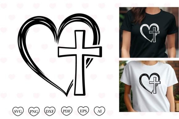 Christian Svg Cross with Heart for Print Templates