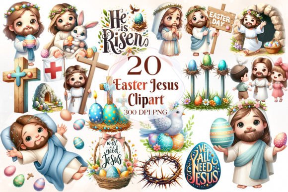 Cute Easter Jesus Sublimation Clipart and Illustrations