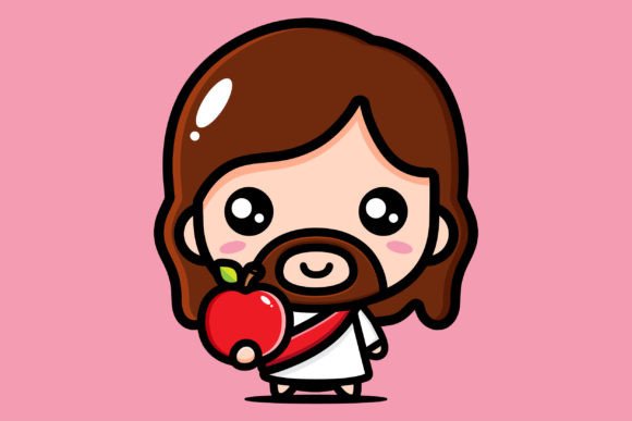 Cute Jesus Brought Apples for You Illustrations