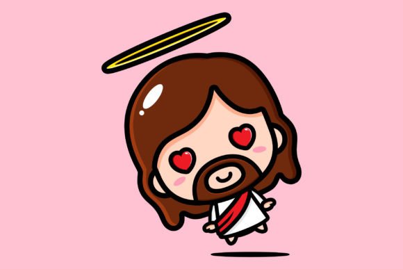 Cute Jesus Flies in Love Illustrations
