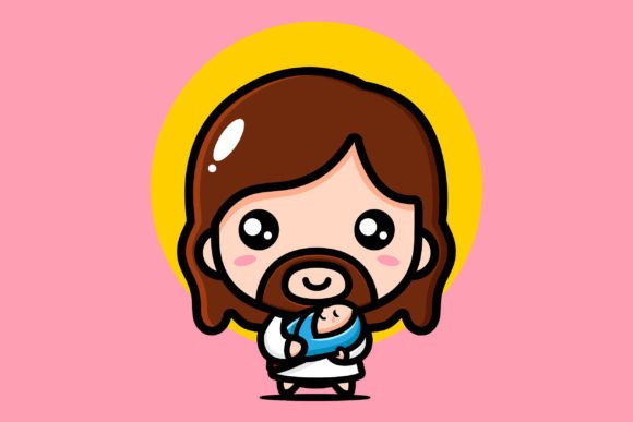 Cute Jesus Holding a Baby Illustrations