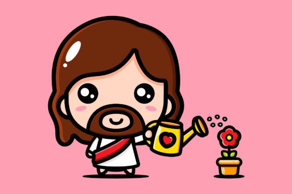 Cute Jesus is Watering Flowers