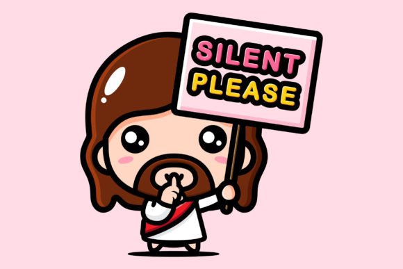 Cute Jesus Pose Silent Please Illustrations