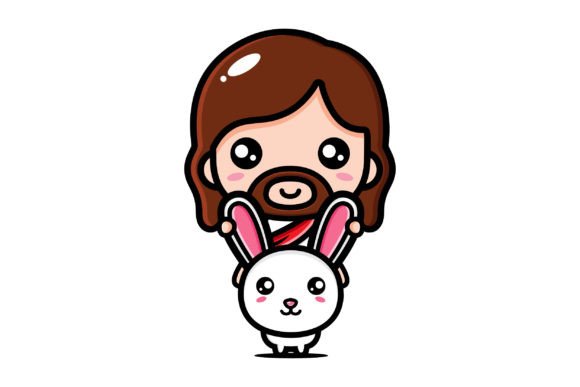 Cute Jesus Riding a Cute Bunny Illustrations