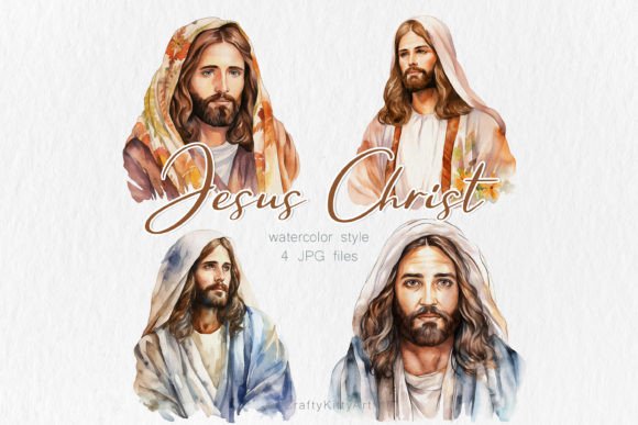 Jesus Christ Portrait JPG Watercolor Art Illustrations