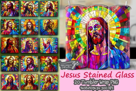Stained Glass Jesus Tumbler Wrap Bundle